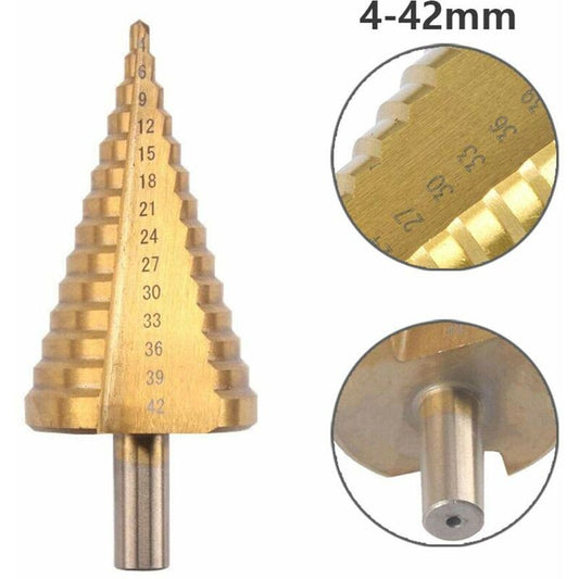 Step Cone Drill Bit - 4-42Mm - 14 Sizes - High Speed Steel ROund Shank Hole Cutter Tool V1188-MS-227-0846