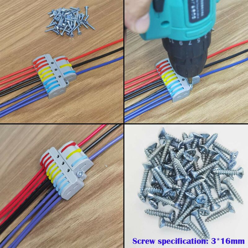 Electrical Connector, 6 pcs 3 In 9 Out Compact Conductor Connector, Cable Terminal Block Quick Spring V1188-MS-227-0851