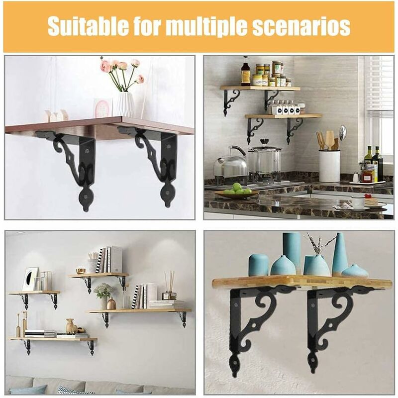 4 pcs Triangle Shelf Brackets Black Shelf Bracket Iron Wall Shelf Bracket Heavy Duty Shelf Brackets Wall V1188-MS-227-1045
