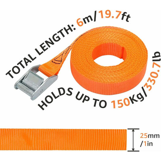 Lashing Straps, 6 M Length, 25 Mm Width, 150 Kg Lashing Capacity, Complies With Din En 12195-2 - Orange V1188-MS-227-1051