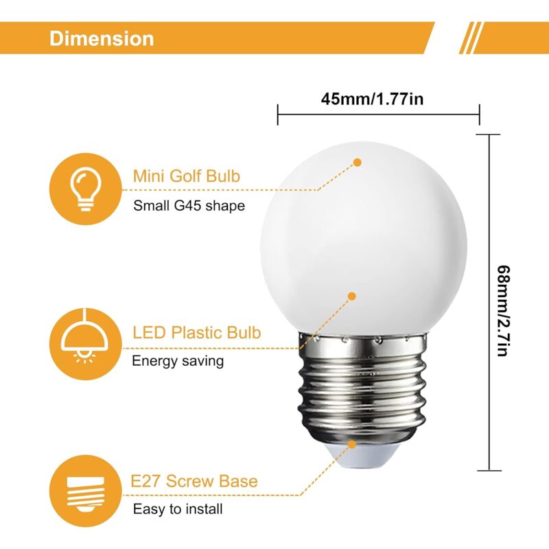 Pack Of 10 E27 G45 LED Globe - Warm White 3000K - 5W G45 - Matte Polycarbonate Shell - Non-Dimmable [Energy V1188-MS-227-1107
