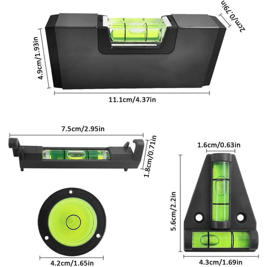 4 pcs Mini Spirit Level, Black Spirit Level, Magnetic Spirit Level, Camping Level, Small Spirit Level For V1188-MS-227-1127