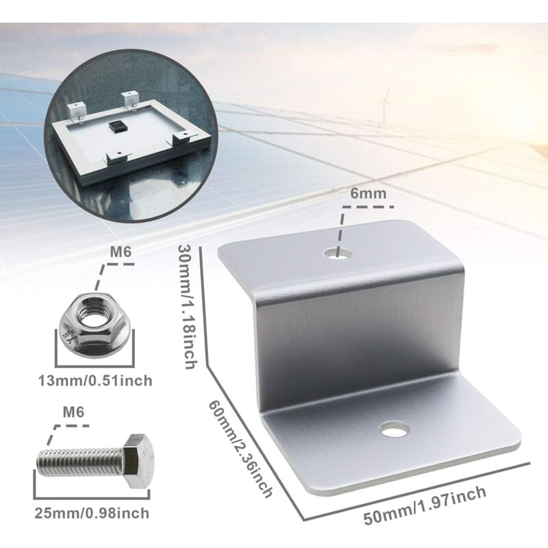 Solar Panel Mounting Bracket Kit Z Type With Nuts And Bolts 1 Hole V1188-MS-227-1128