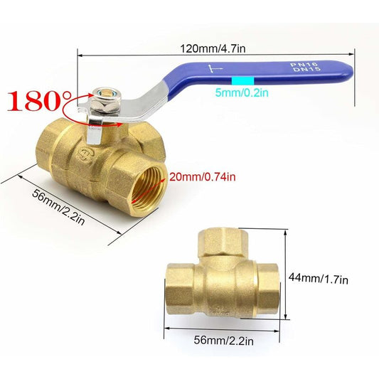 3-Way Valve, 1/2" Brass Ball Valve, With Stainless Steel Handle For Swimming Pool As Faucet Or Distributor V1188-MS-227-1205