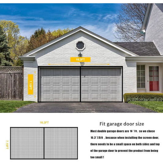 8Ftx7Ft Magnetic Garage Door Screen For 1 Car Garage Doors, Reinforced Fiberglass Garage Screen, Hands Free, V1188-MS-227-1218