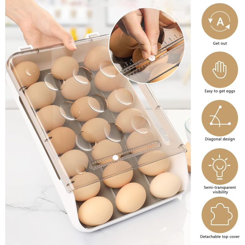 Egg Storage Box Stackable Plastic Egg Container Fridge Egg Storage With Lid Auto Scroll Egg Container For V1188-MS-227-1219