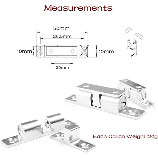 Door Catches 4 Pieces, Metal Ball ROller, Stainless Steel Cabinet Door Catch-Silver V1188-MS-227-1220