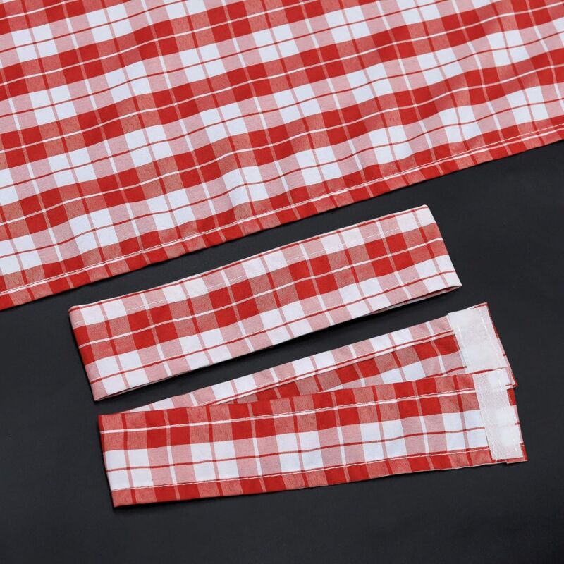 2 pcs Set Perforated Opaque Curtains With 2 Tiebacks Plaid Pattern Window Decoration For Bedroom Indoor Red V1188-MS-227-1227