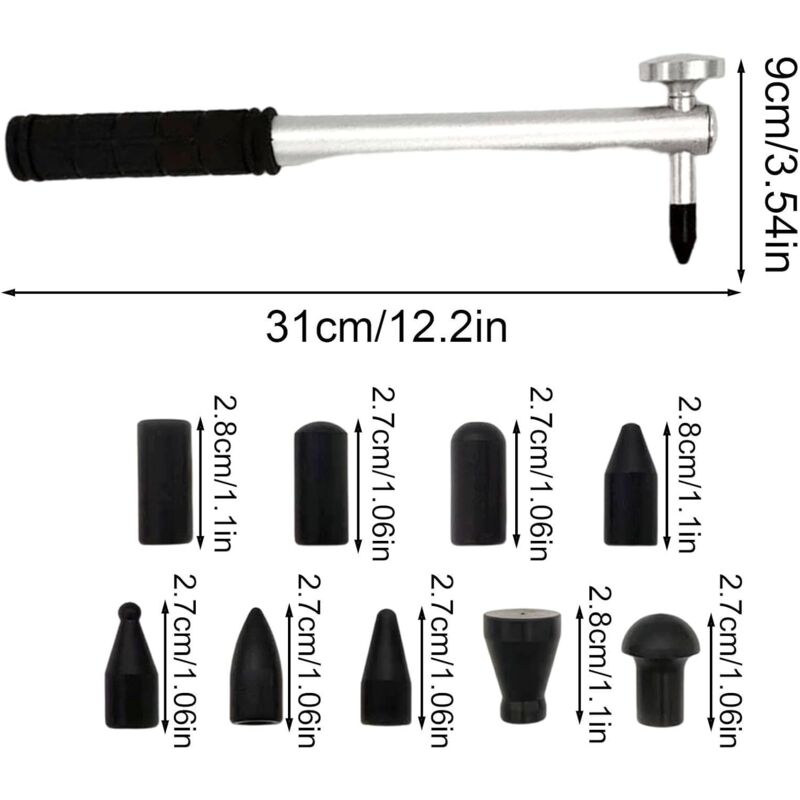 Car Dent Repair Tool, Strong Hammer Tap Down With 9 Heads, Portable Hand Tools Dent Repair Kit Dent Puller V1188-MS-227-1252