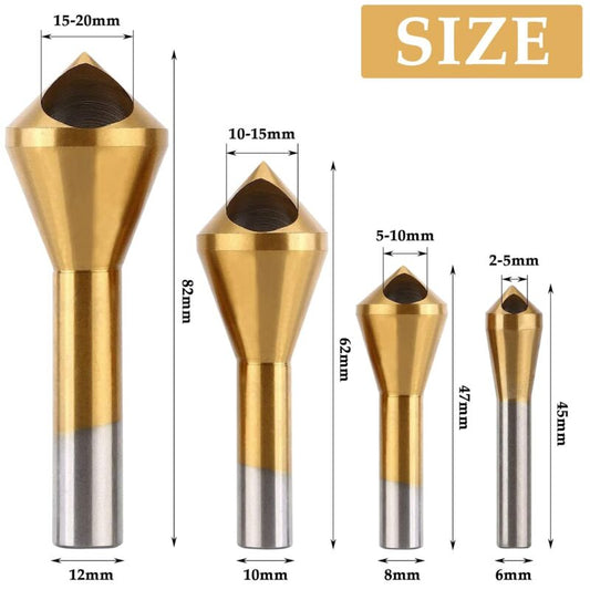 4 pcs Deburring Countersink Bit 90 degreesHss Titanium Coated Countersink Drill Bit Metal Chamfering Screw V1188-MS-227-1265