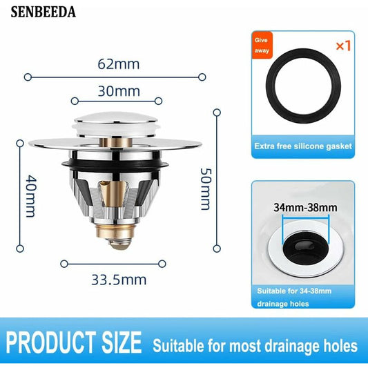 Universal Sink Drain Filter, Anti-Blocked Stainless Steel Sink Plug Push-In Stopper, Sink Plug, Anti-Odor V1188-MS-227-1270