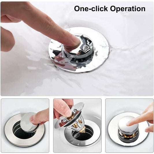 Drain Filter, Sink Strainer Sink Filter Bathtub Stopper Universal Stainless Steel Bounce Core, Hair Filter V1188-MS-227-1309