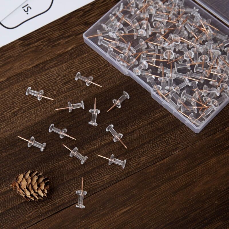 100 pcs Clear Plastic Head Push Pins, ROse Gold Push Pins, Wall Push Pins, Cork Board Push Pins, I-Shaped Pin V1188-MS-227-1337