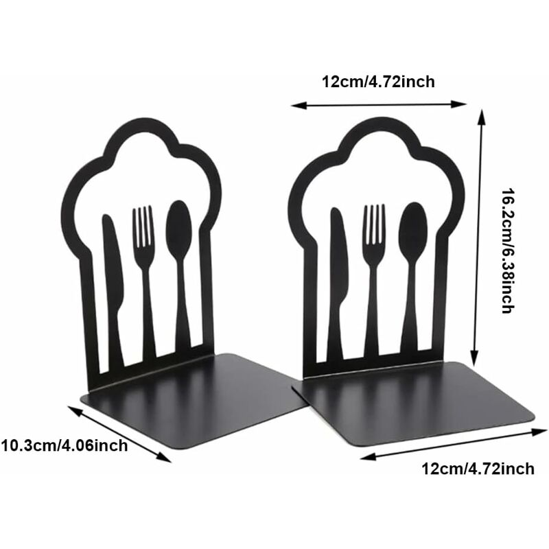 Pair Of Heavy Duty Metal Bookends - Unique Design - For Kitchen, Home, School, Office, Library - Black V1188-MS-227-1433