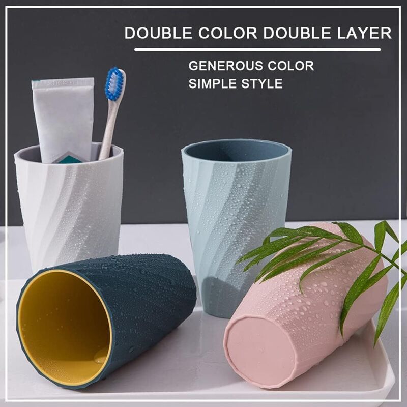 2 Pack Bathroom Tumblers Unbreakable Soft Durable Bathroom Cup Toothbrush Holder (Light Blue & DArk Blue) V1188-MS-227-1464