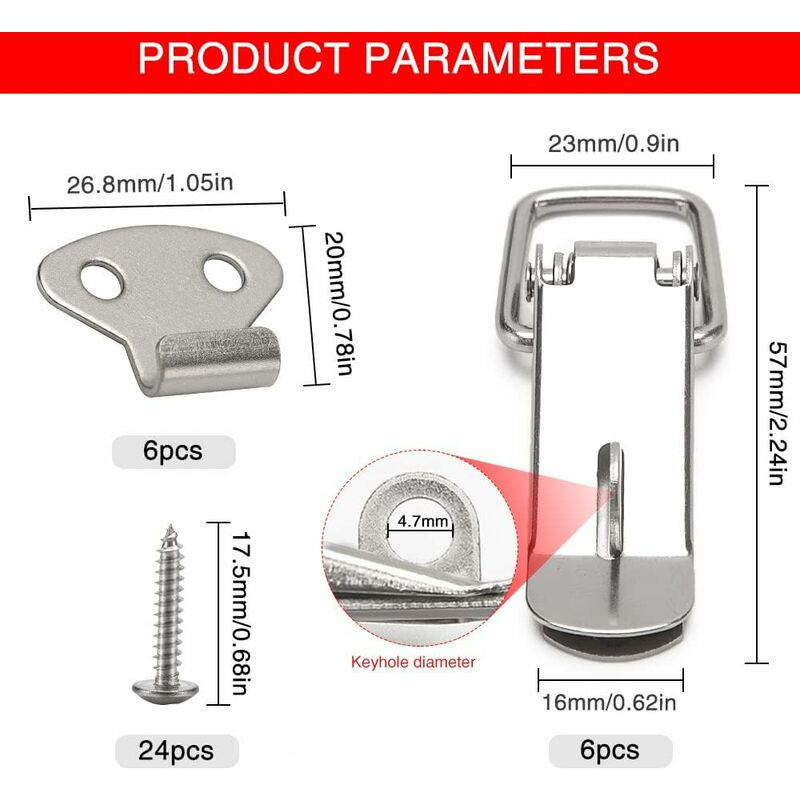 6 pcs Lever Latch Spring Loaded Catch, 72Mm Toggle Spring Loaded Latch With Hook For Cabinet, Box, Drawer, V1188-MS-227-1511