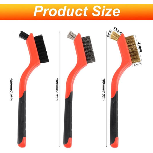 3 pcs Wire Brushes Set Stainless Steel Brass Carbon Nylon Scrub Brushes For Cleaning Welding Slag Stripping V1188-MS-227-1520