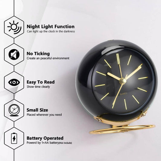Retro Analog Alarm Clock Non-Ticking With Night Light, Silent, Battery Operated, Easy To Use And Loud Alarm V1188-MS-227-1575