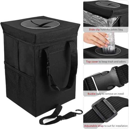 Car Trash Can With Lid - Hanging Garbage Bag With Storage Pockets, Foldable And Portable Waterproof V1188-MS-227-1584