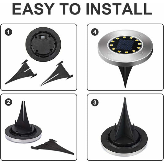 Light 12 LEDs 8 pcs White Solar Ground Lights Stainless Steel Waterproof For Outdoor Garden Patio Lawn Yard V1188-MS-227-1598