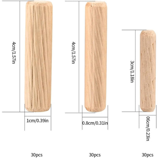 90 Pieces Wood Dowels Assortment, Tapered Grooved Wood Dowels M6 M8 M10 For Milling, Grooving, Crafts, Diy, V1188-MS-227-1632
