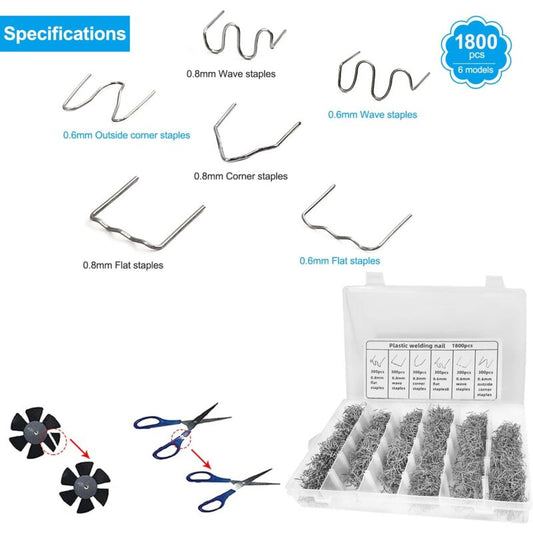 1800 pcs Tungsten Steel Hot Staples, 0.8Mm/0.6Mm Welding ROds Hot Staple Repair Welding Nail, For Car Bumper V1188-MS-227-1637