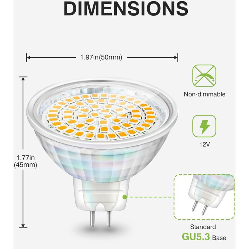 LED Bulbs Gu5.3 5W 12V Mr16 Spotlight Replace Halogen Spotlight 460 Lumens Warm White 3000K Non-Dimmable Pack V1188-MS-227-1677