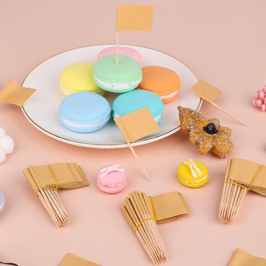 100 pcs Kraft Toothpick Flags, Brown Mini Food Labels Flags For Party Cupcake Decoration Fruit Salad Cheese V1188-MS-227-1695