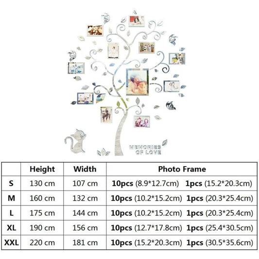 Wall Stickers Tree Photo Frame 3D Diy Mural Decals Arts Home Decoration For Bedroom, Living ROom, Nursery, V1188-MS-227-1700