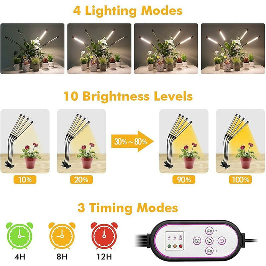 Plant Grow Light, 2020 New 80 LEDs 4 Heads Grow Lamp, Auto Timing - On/Off LED Grow Light For Seedlings, V1188-MS-227-1706