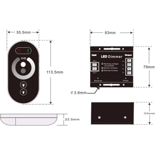 12V Wireless LED Touch LED Dimmer Switch - 12V Dc With Remote Control For All Dc Dimmable LED Lamps - 18A V1188-MS-227-1769