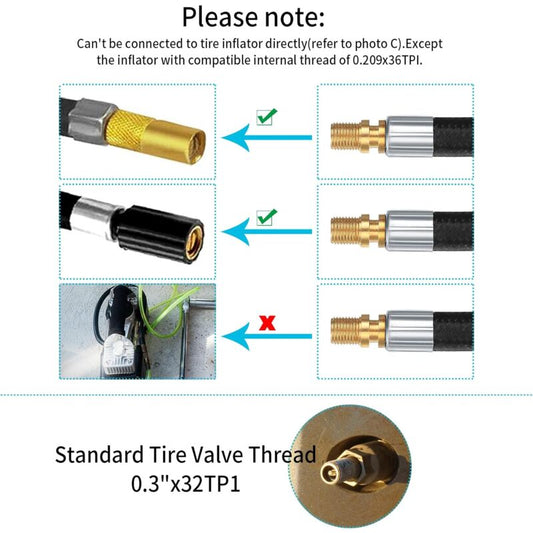 2 Tire Inflator Pump Hose, 35Cm Valve Inflator Tube Bicycle Hose, Car Tire Adapter, Car Air Rubber, Black, V1188-MS-227-1825