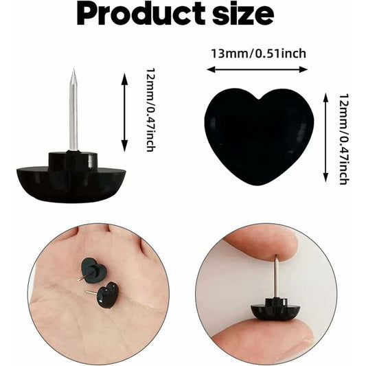 100 pcs Black Heart Shape Push Pins With Steel Point For Pictures And Walls V1188-MS-227-1837