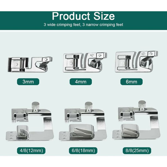6 pcs Sewing Machine Presser Foot Hemmer Foot Sewing 4/8 6/8/8In ROlled Hem Foot 3/4/6Mm Foot V1188-MS-227-1857