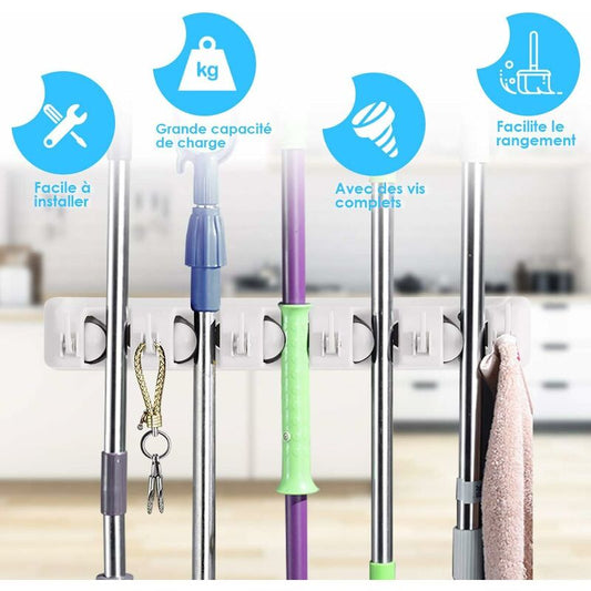 Wall Mounted Broom Holder With 5 Slots And 6 Hooks/Wall Mounted Broom Holder For Bathroom, Kitchen Or Garage V1188-MS-227-1863