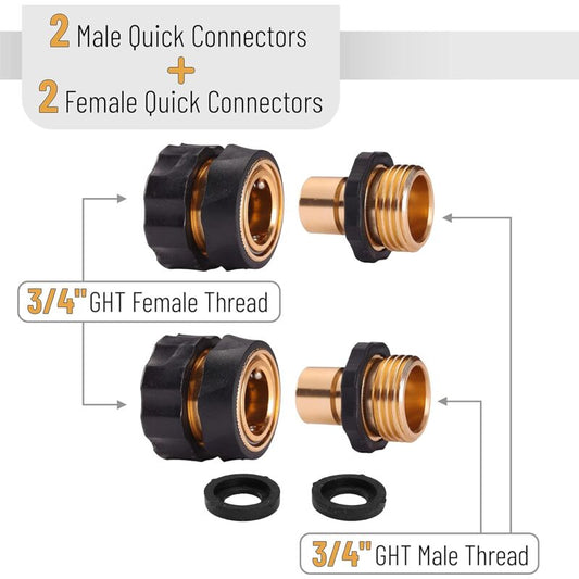 Garden Hose Quick Connectors, 3/4 Inch, 2 Sets (2 Female + 2 Male) Quick Connect Water Hose Connectors, Hose V1188-MS-227-1923