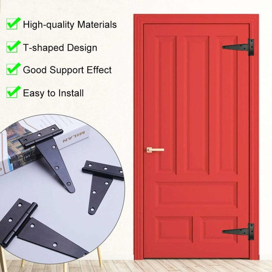 6 pcs Black T-Hinge Barn Door Hinge 4 Inch Exterior T-Hinges With 36 Screws Iron Door Hinges Heavy Duty V1188-MS-227-1937