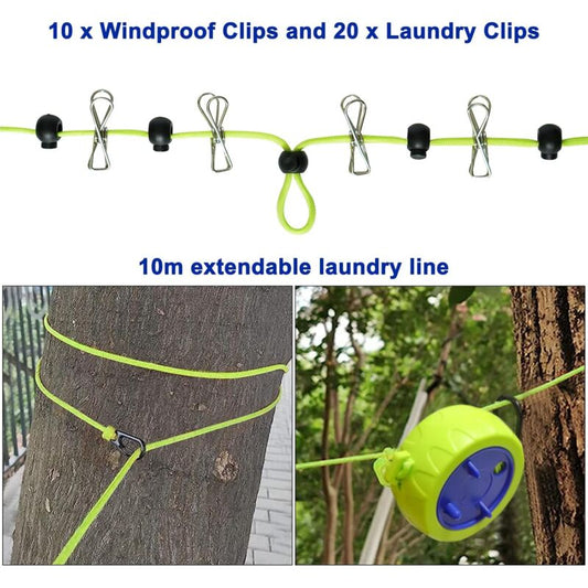 Clothesline Set, 10M Portable Anti-Winding Stretchable Clothes Line For Drying Rack Bathroom Outdoor Camping V1188-MS-227-1965