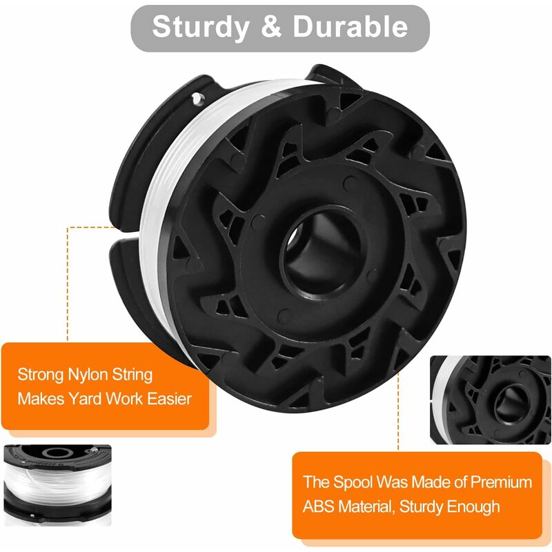 Trimmer Line Spool For Black And Decker Strimmers, 6 Pack Brushcutter Line Spools With 1 Spool Cover And 1 V1188-MS-227-1978