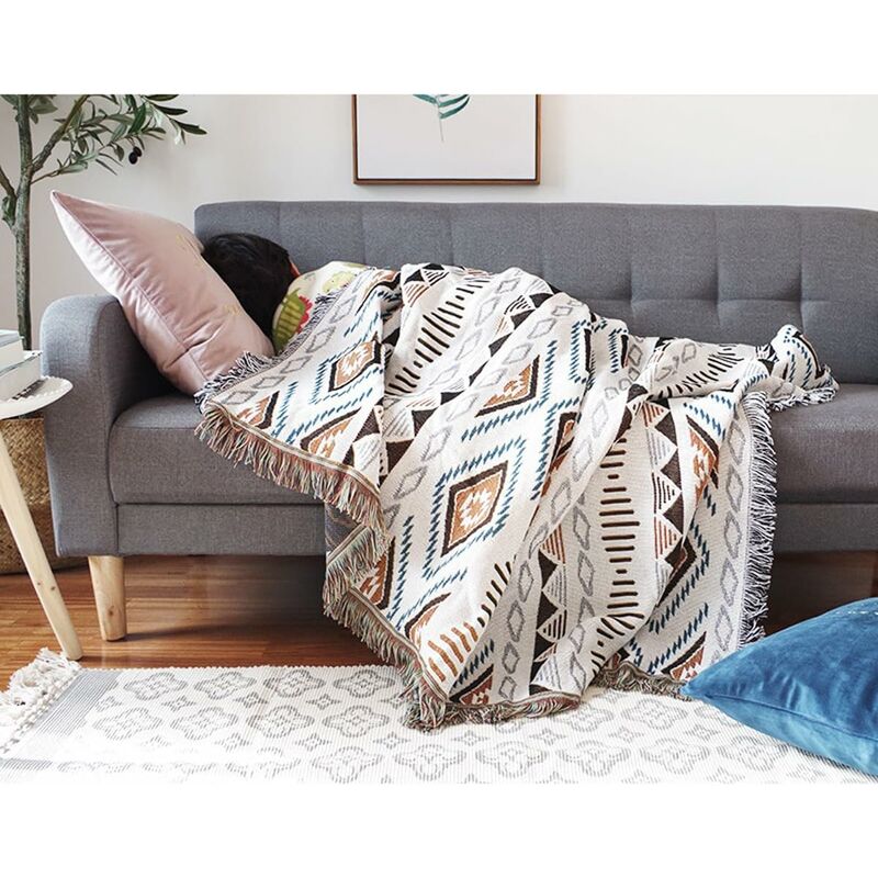 Sofa Blanket With Tassel, Couch Throws, Knitted Blanket, Aztec Ethnic Style Blanket, For Home, Office, V1188-MS-227-2006
