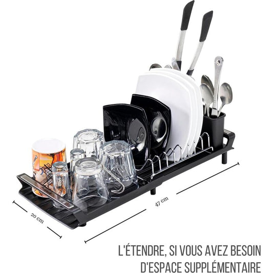Expandable Kitchen Dish Drainer, Sink Drainer With Pouring Spout, Cutlery Holder, Plastic Foldable Drainer, V1188-MS-227-2029