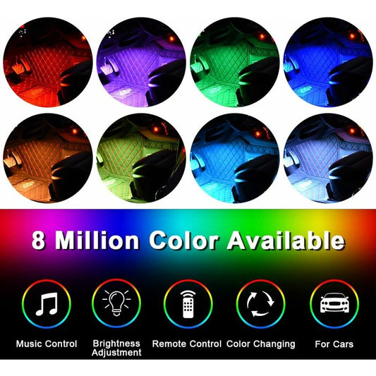 Car Interior LED Lights - Car Interior Lamp, 48 LED Car Strip Lights With Wireless Remote Control, Upgraded V1188-MS-227-2052