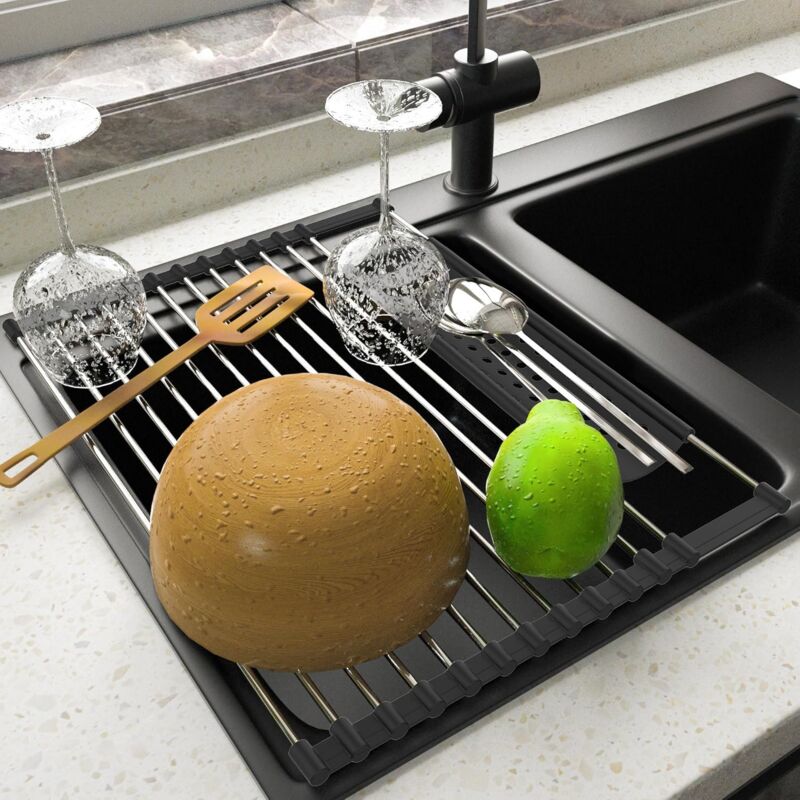 Stainless Steel Kitchen Dish Drainer Rack Foldable And Removable Stainless Steel ROller Drying Rack For Sink V1188-MS-227-2055