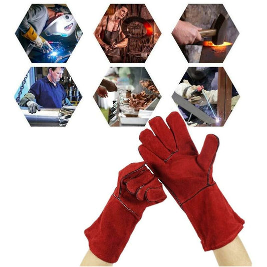 Heavy Duty Large Heat Resistant Leather Lined Welding Gloves For Wood Stove Log Burner Bbq, Gardening Gloves V1188-MS-227-2095