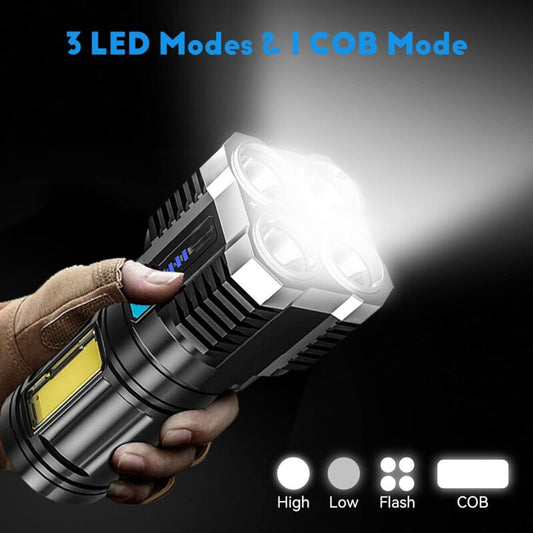 Super Bright LED Torches, Usb Rechargeable Torch With Side Light 4 Modes Cob Powerful Lumens For Outdoor V1188-MS-227-2143