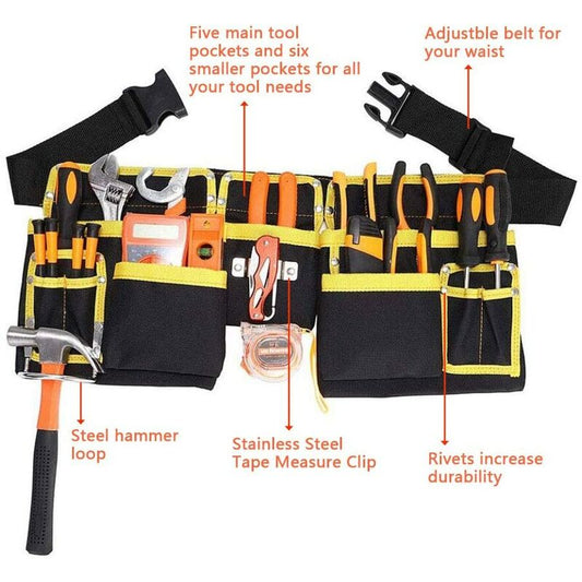 Tool Belt With 11 Pockets, Waterproof Oxford Fabric Tool Holder With Adjustable Straps, For Electricians, V1188-MS-227-2209