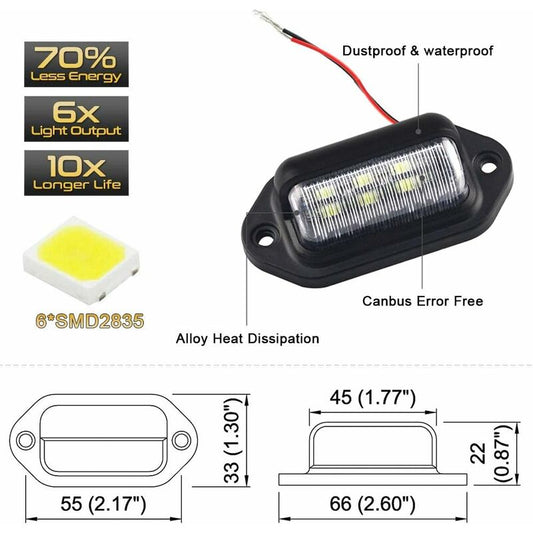 Universal 6LED LED License Plate Light Door Step Light For Trailer Rv Truck 2 Pack V1188-MS-227-2280