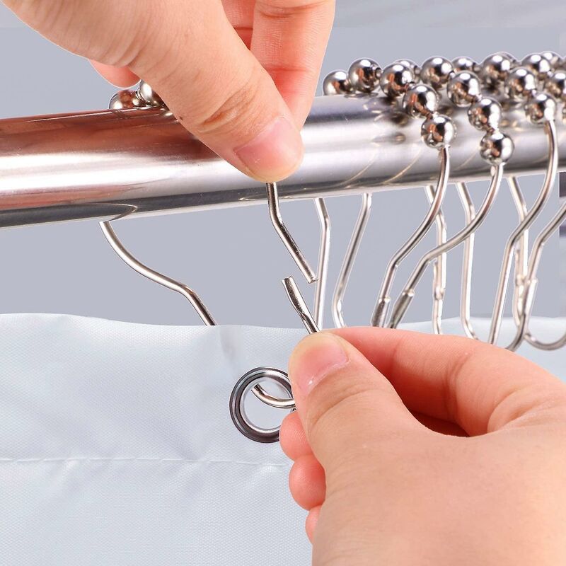 Stainless Steel Shower Rings, 12 Pieces Shower Curtain Hooks Small S Hooks For Bathroom Shower ROd (Silver) V1188-MS-227-2282