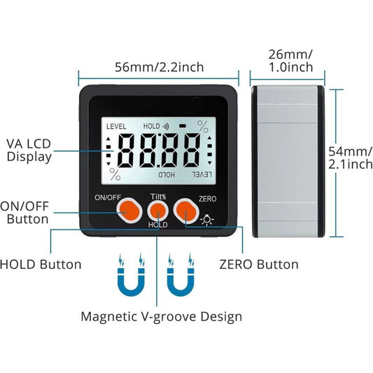 Digital Inclinometer Protractor 4 90 degrees Level Box Angle Finder Backlight Bevel Gauge Magnetic Base Gauge V1188-MS-227-2312