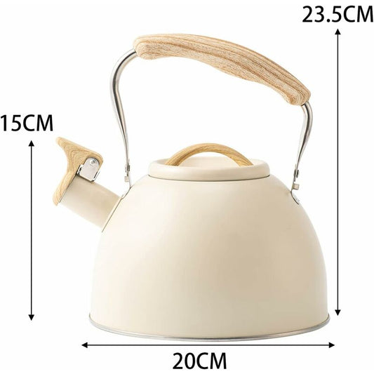 Stainless Steel Tea Kettle With Wooden Handle, 3L Induction Whistling Kettle, Retro Teapot Kettle, Boiler For V1188-MS-227-2349